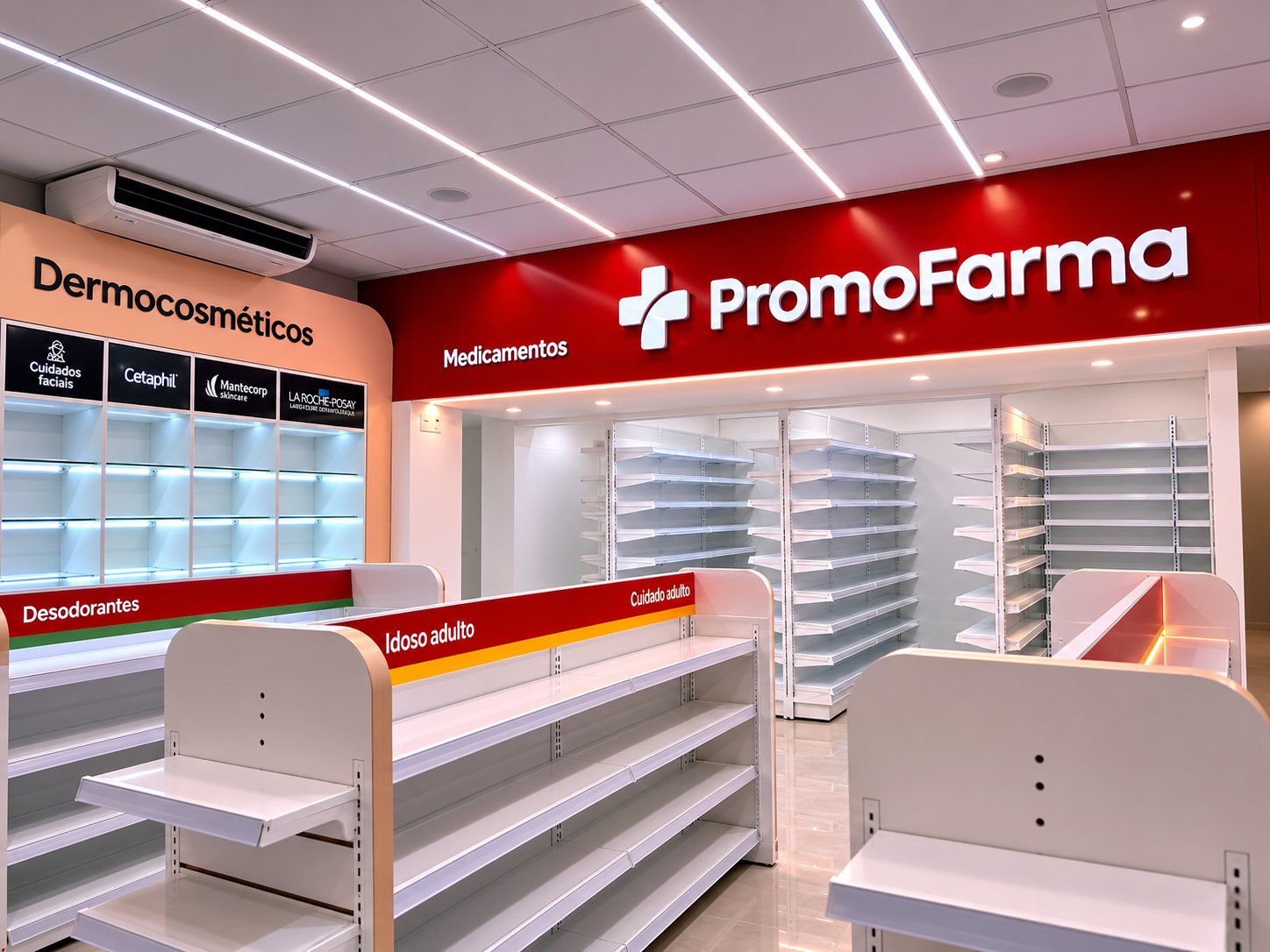 Comunicação interna e sinalização da farmácia PromoFarma